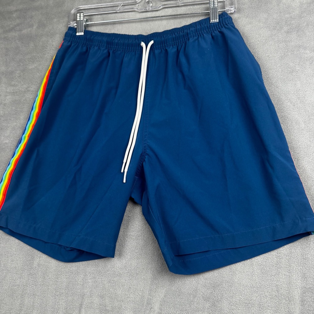 Chubbies Mens Swim Trunks Navy Blue Rainbow Stripe Mesh Lined Shorts Medium